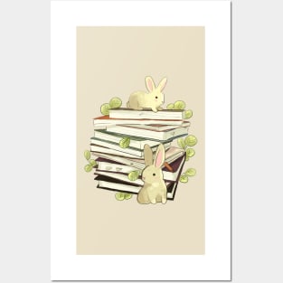 Books and bunnies illustration Posters and Art